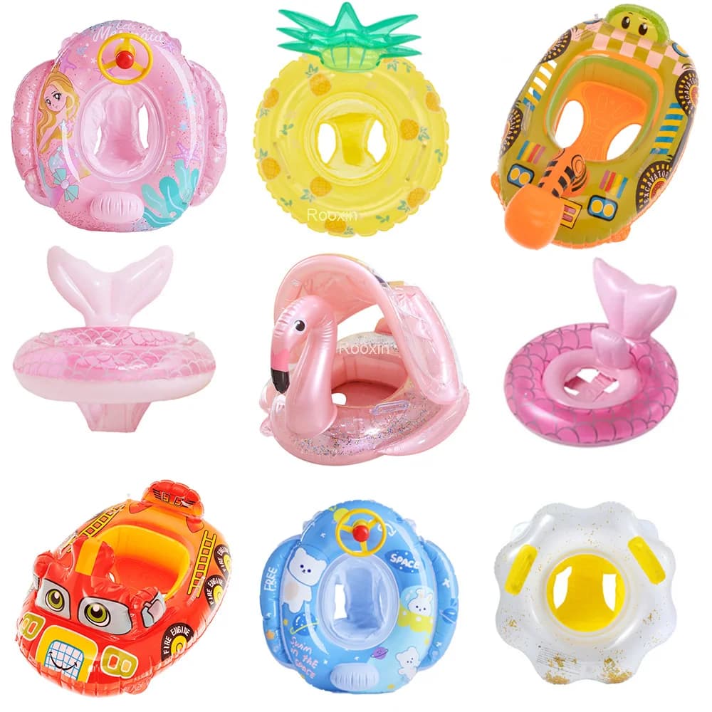 Rooxin Flamingo Schwimmring für Babys und Kleinkinder mit Sonnenschutz, Schwimmsitz für Sommer, Strand und Pool