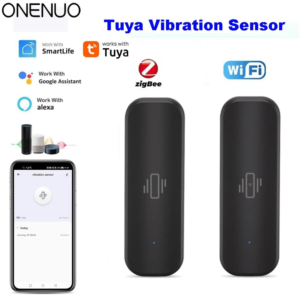 WiFi oder Zigbee Vibrationssensor Home Security Schutz Tuya Smart Life App Echtzeit-Fernschockalarm mit schwarzer Farbe