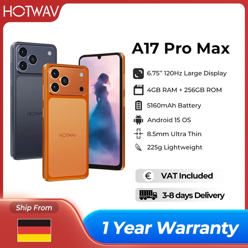 HOTWAV A17 Pro Max Smartphone 6,75'' 120Hz 4GB 256GB Mobiltelefon Android 15 5160mAh Schlankes Handy mit 3,5mm Kopfhöreranschluss
