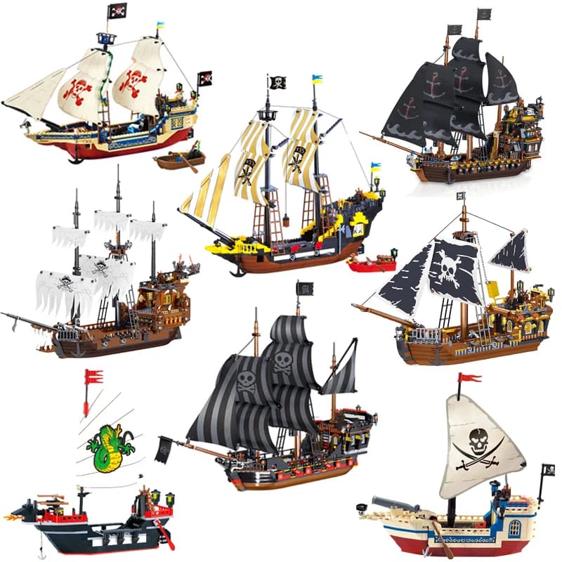 Ideen erleuchten große schwarze Perle Piratenschiff Baustein Militär Piraten Royal Guards Battle Castle Boot Modell Ziegel Spielzeug
