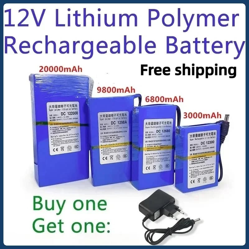 NEUER DC 12 V 20000 mAh Li-lon DC12V Super wiederaufladbarer Akku + AC-Ladegerät + explosionsgeschützter Schalter US/EU-Stecker