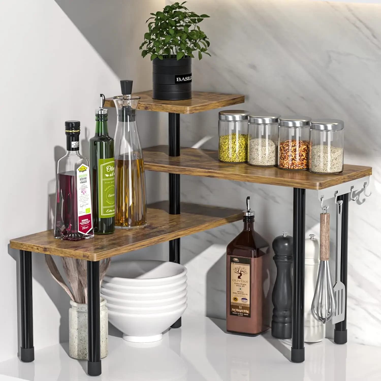 Rotierender Eck-Organizer |   3-stöckiges platzsparendes Regal für Küche/Badezimmer/Kaffeestation (über Waschbecken und Kommode)