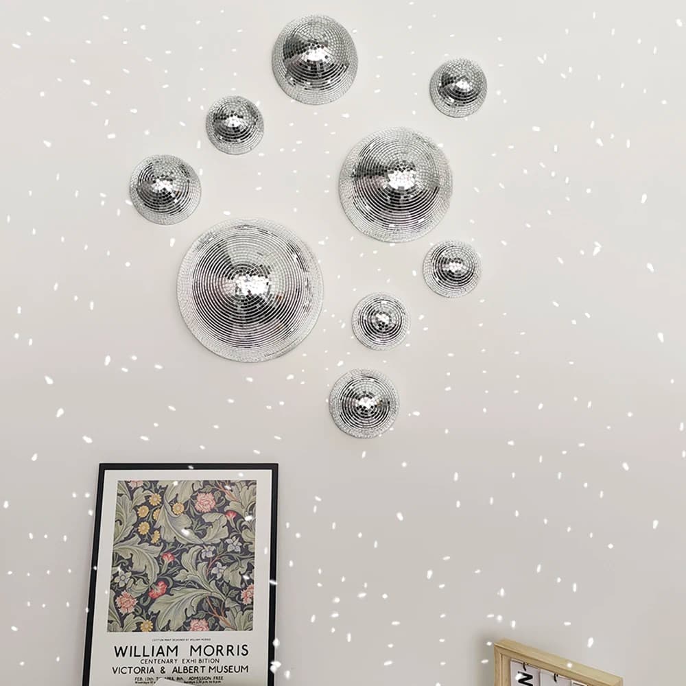Wand-Disco-Kugel, verspiegelte Designs, metallische Heimdekoration, Spiegelkugel, Dekoration für Hochzeit, Disco-Kugel, Halbkreis, Heim-Wandkunst