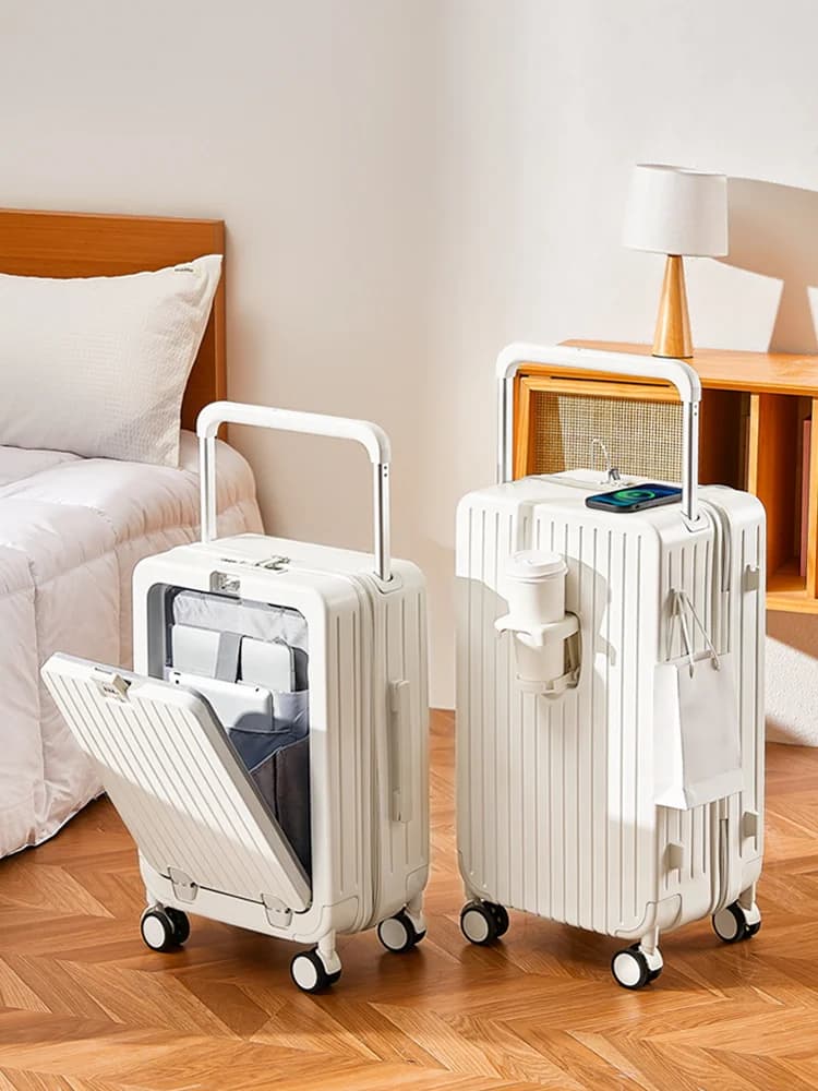 20 "22" 24 "26 Zoll Reisekoffer Multifunktion aler Trolley-Koffer mit offener Abdeckung und Getränke halter Boarding Box Roll gepäck
