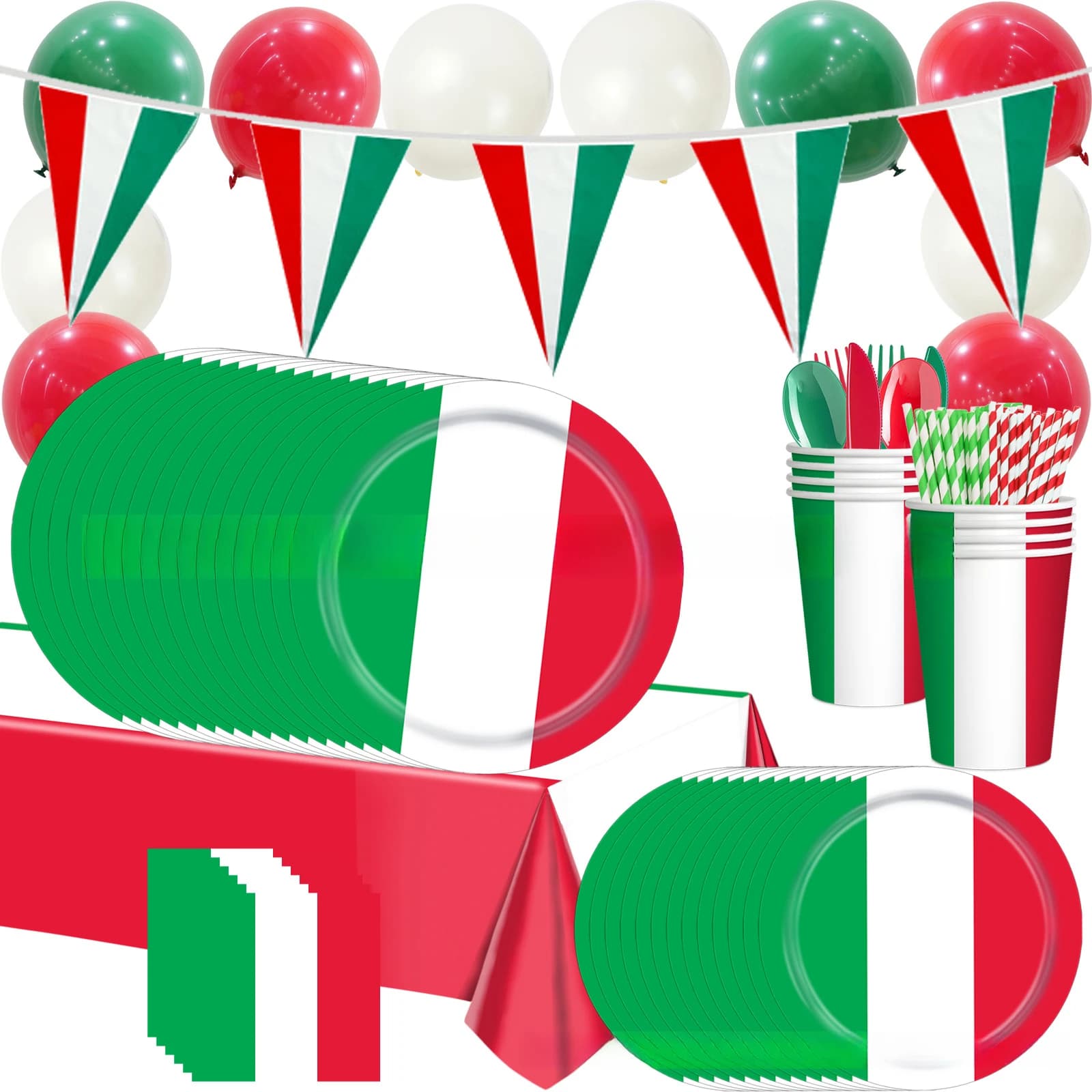 10/110 stücke Italienische Flagge Themen Geschirr Set Geburtstag Party Dekoration Urlaub Einweg Geschirr Teller Tischdecken Liefert