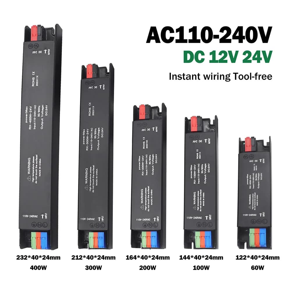 Ultradünne Beleuchtungstransformatoren 110 V 220 V auf 12 V 24 V 60 W 100 W 200 W 300 W 400 W für CCTV-LED-Streifen-Netzteil-Adapter-Treiber