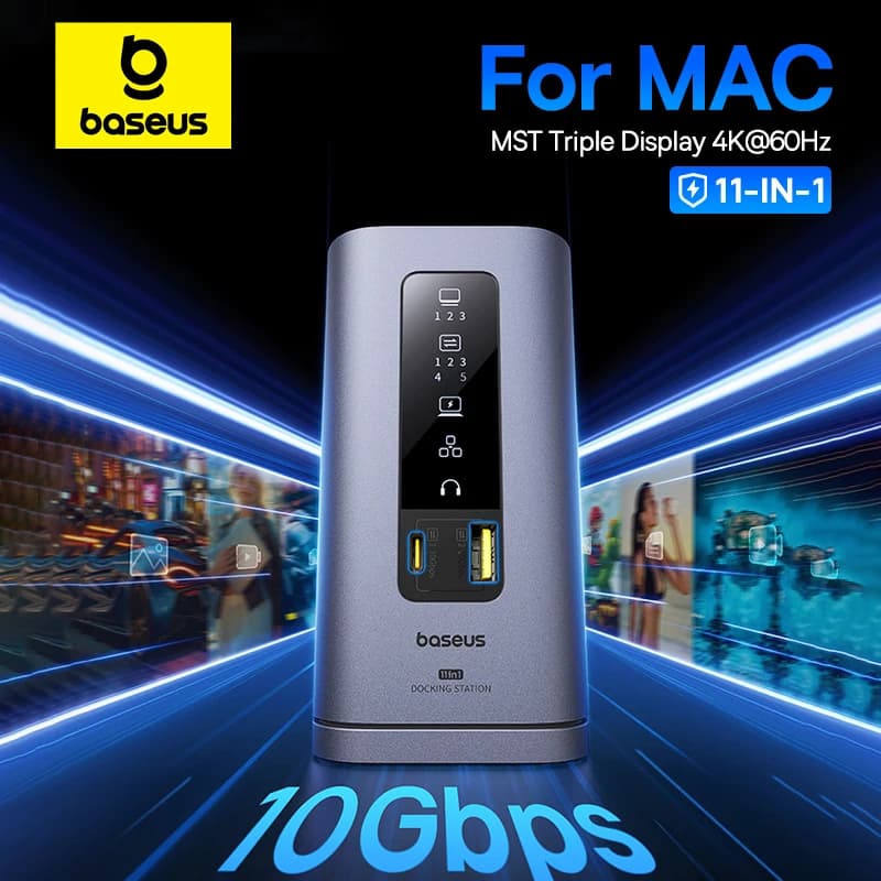 Baseus USB C HUB für Mac M3 M2 M1 System HDMI 4K@60Hz MST Triple Display für MacBook Air Pro Window 11-in-1 HUB Dockingstation