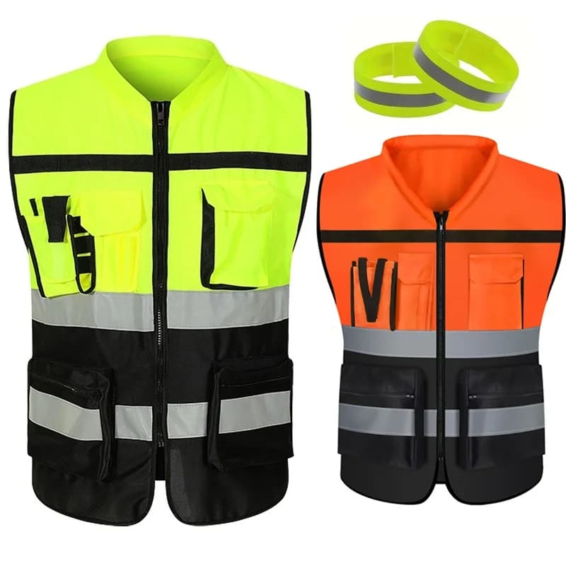 Hohe Helligkeit Streifen Unisex Weste Atmungsaktive Arbeitskleidung Multi Tasche Schutzkleidung Sicherheit Für Nacht Laufen Fahrrad Fabrik