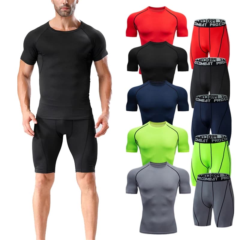 2 stücke männer Kompression Sportswear Anzug Turnhalle Yoga-Sets Training Jogging MMA Fitness Sport hemd + Shorts Trainingsanzug laufen Set