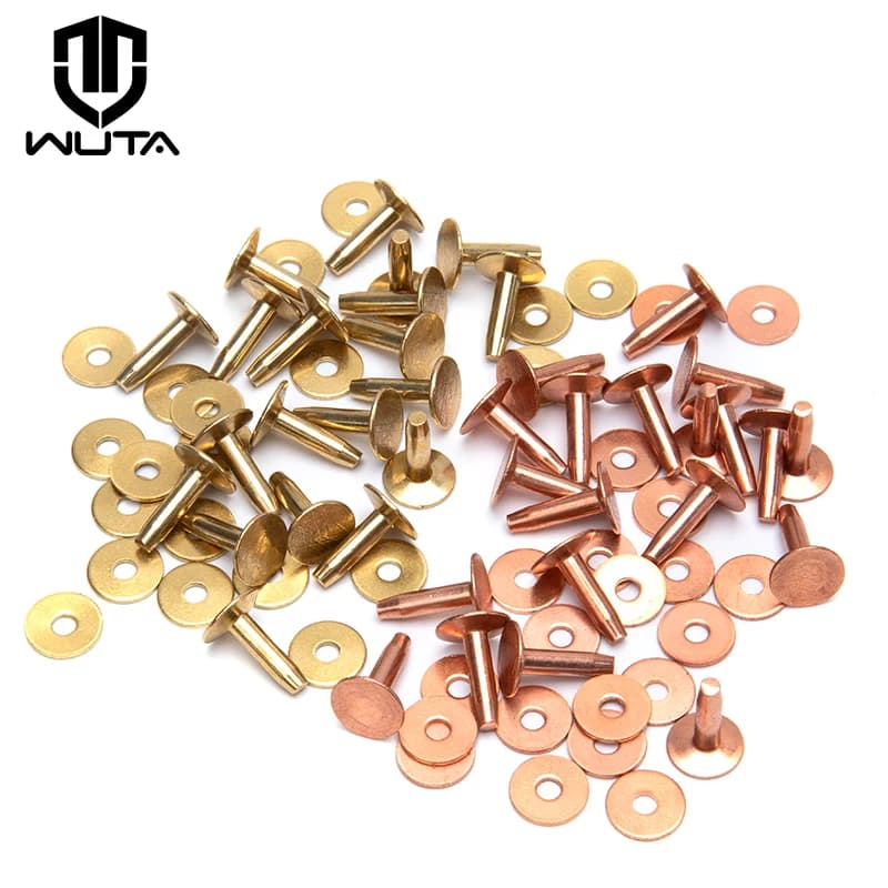 WUTA 50/100 Set Nieten aus massivem Messing und Leder mit Grate, Kupfernieten, Permanentnieten für Bastelarbeiten, Gürtel, Neckbänder, Zaumzeug