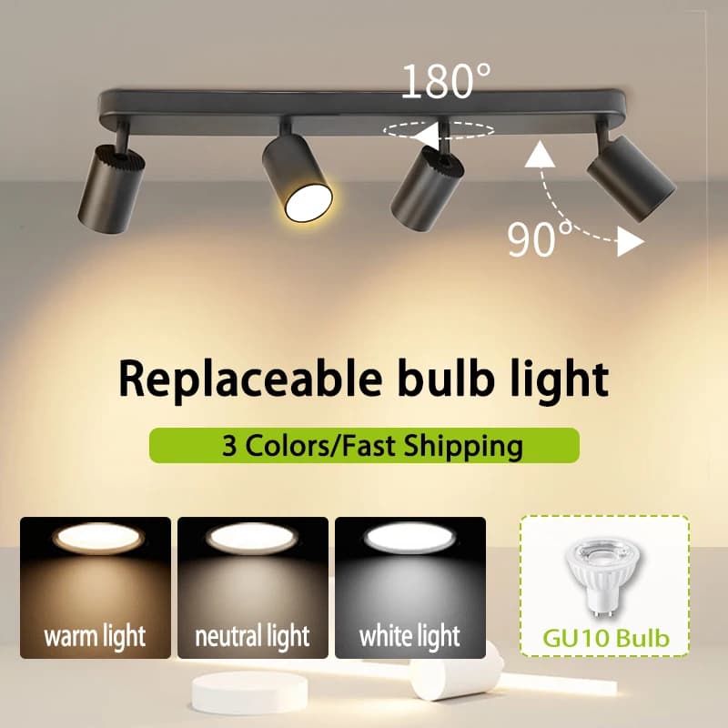 GU10 LED-Schienenlichtstrahler, 110–220 V, Anzug-Deckenleuchte, GU10, 3-farbige COB-Spot-Leuchten für Küche, gewerbliches Wohnzimmer, Zuhause