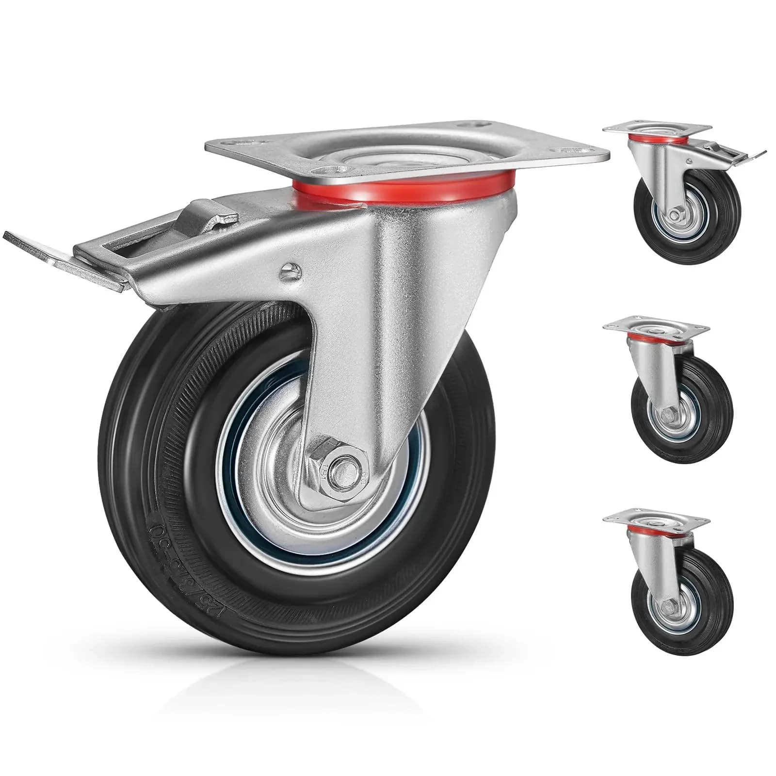 Möbeltransporträder, feste Rollen, robuste Rollen, 125.160,200 mm, mechanisches Ausrüstungsset, Richtungsrad mit Bremse