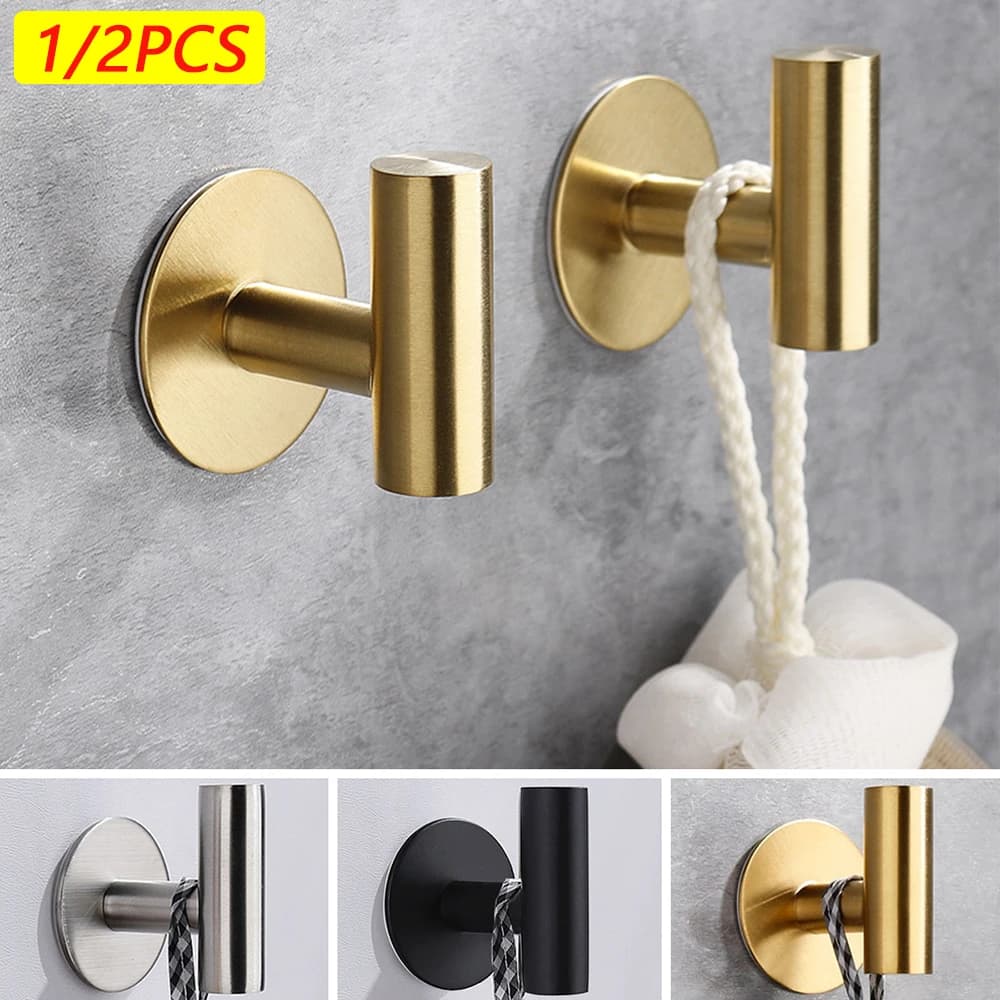1/2PCS Klebstoff Wand Haken Edelstahl Robe Aufkleber Haken Handtuch Mantel Schlüssel Hosen Kleiderbügel Badezimmer Küche Lagerung zubehör