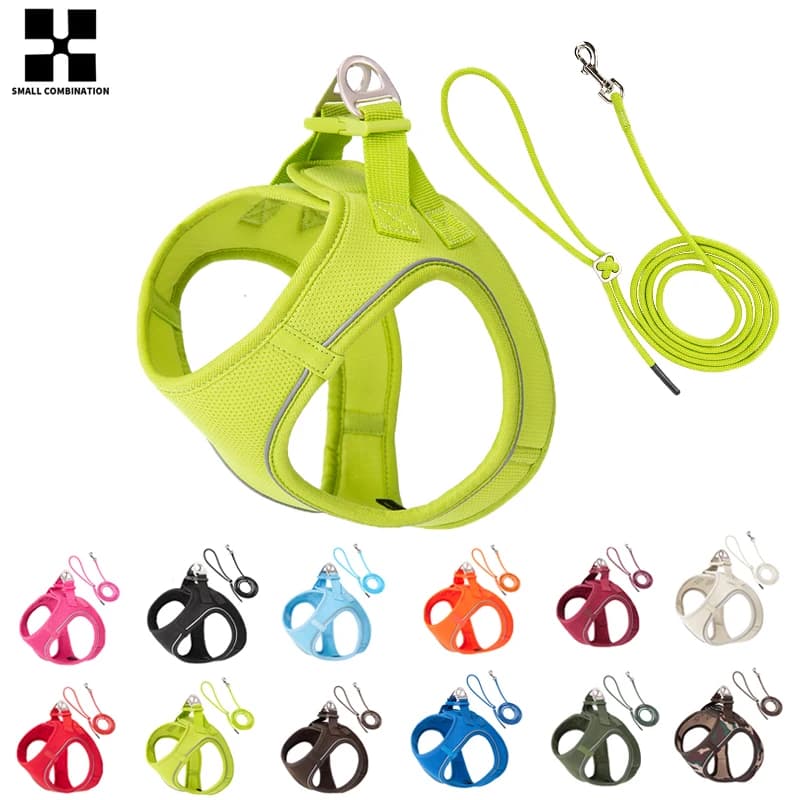 Hundegeschirr-Leine-Set für kleine und mittelgroße Hunde, verstellbar, reflektierend, Welpen- und Katzengeschirr, Haustierweste, Chihuahua, Dackel,