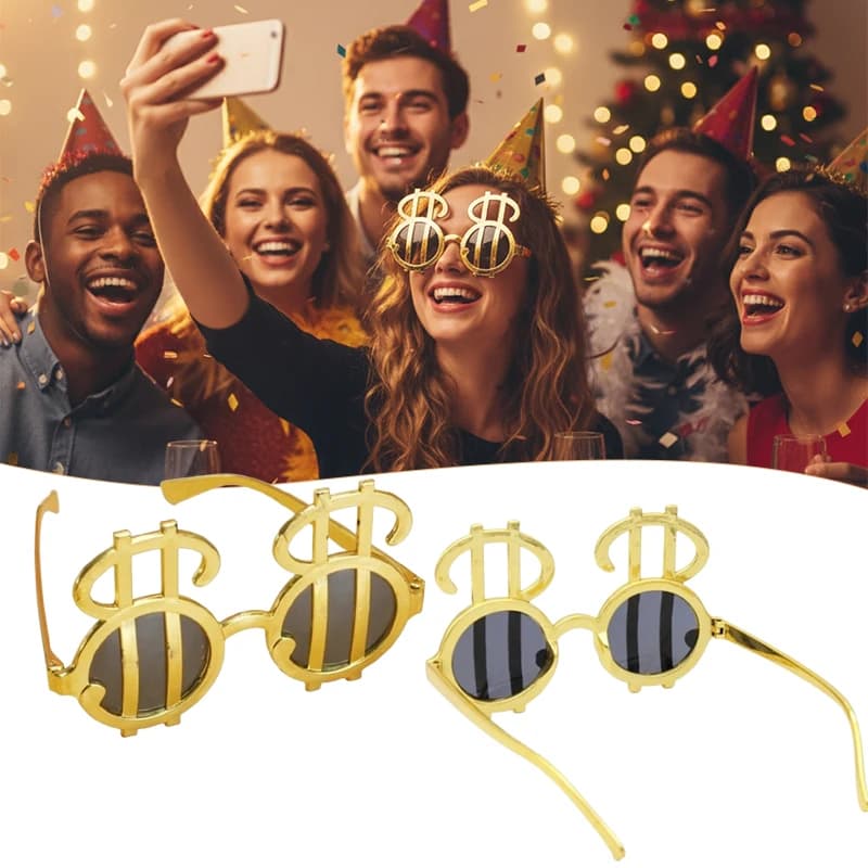 Lustige Casino-Party-Fotobooth-Requisiten, Brille mit Dollar-Schild-Design für Kindergeburtstage, Anzieh-Events, Feier, Unterhaltung
