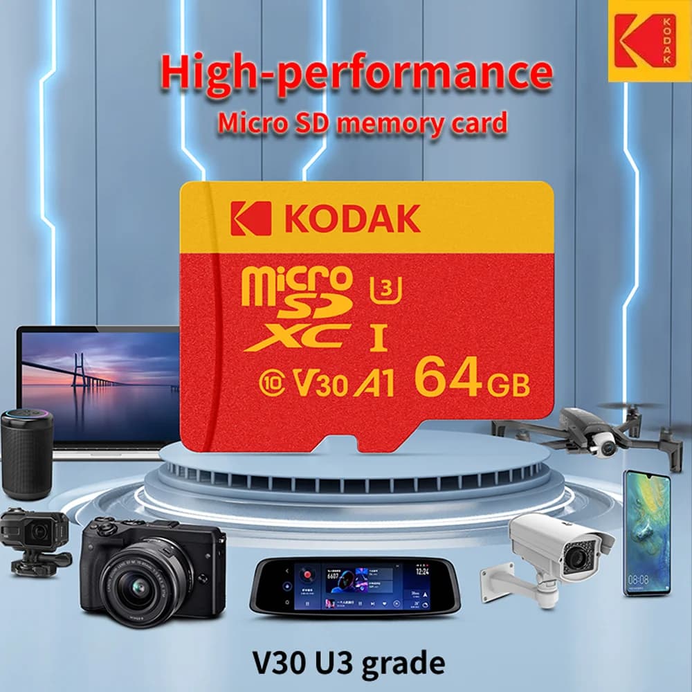 Kodak Hochgeschwindigkeits-Microsdxc-Karten adapter-32GB-256GB, UHS-I u3 v30 a1, für Laptops, Smartphones, Überwachungs-und Dash-Cams