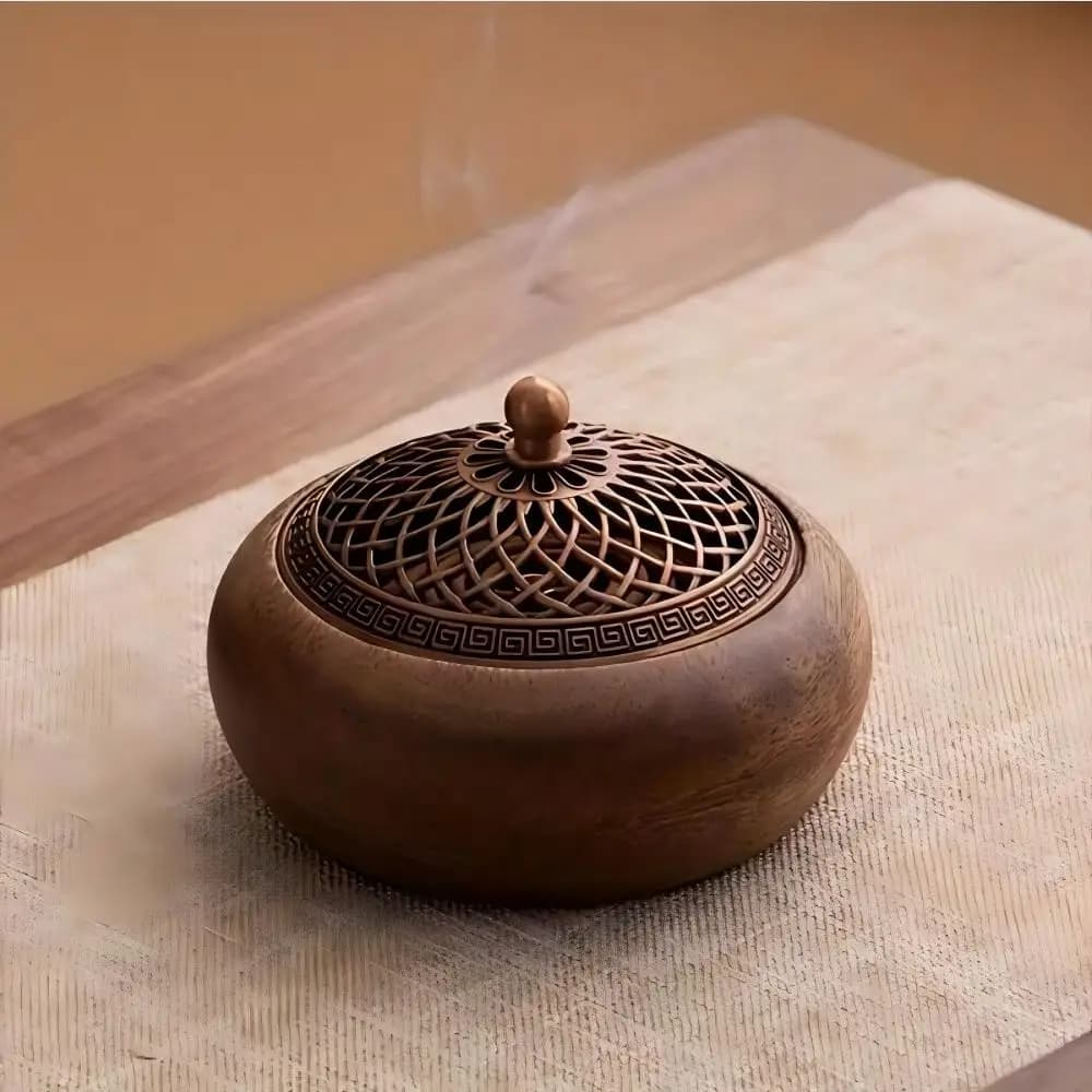 Räuchergefäß aus massivem Holz, Aromatherapie-Brenner für den Innenbereich mit Räucherstäbchen aus Sandelholz, Teezeremonie, Gebetsräume,