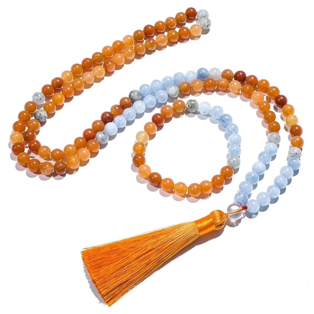 8 mm roter Aventurin Aquamarin Labradorit 108 Mala Perlen Halskette Meditation Yoga Japamala Set Rosenkranz für Frauen
