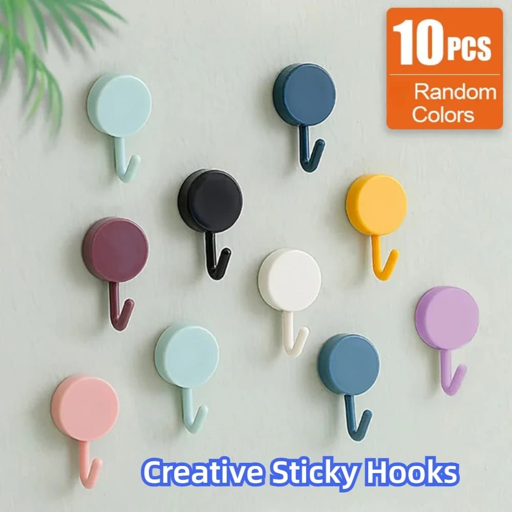10PCS Selbstklebende Wand Haken Stark Ohne Bohren Mantel Tasche Badezimmer Tür Küche Handtuch Aufhänger Haken Hause Lagerung Zubehör