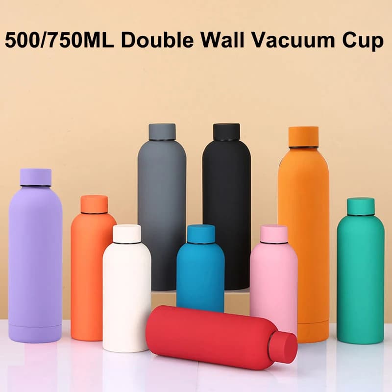 500/750ml Thermoskanne mit kleinem Mund, Edelstahl flasche im Freien, Sport kessel mit Gummi farbe, verdickter Doppel wasser becher