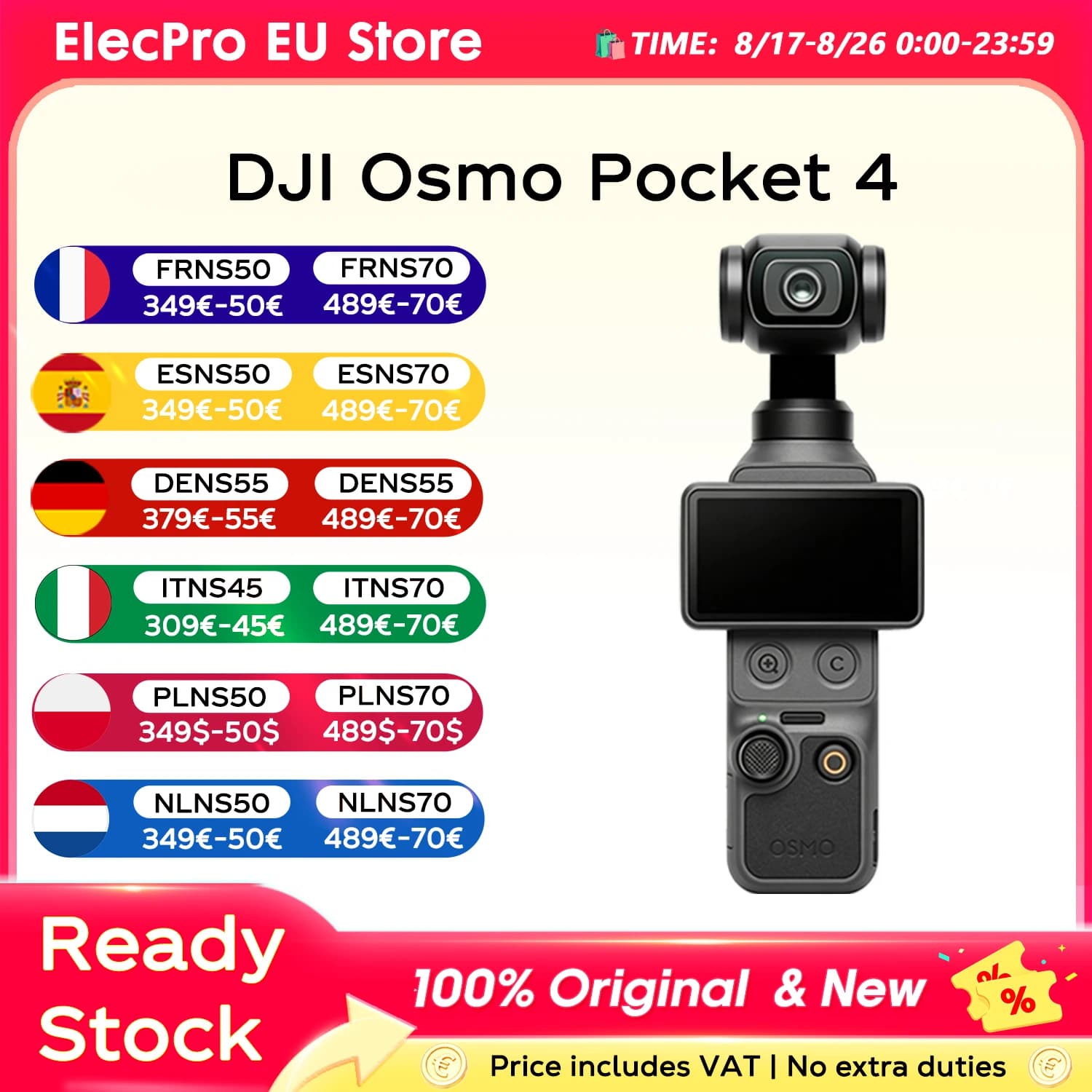 【LOCAL+】DJI Osmo Pocket 4 1-Zoll-CMOS-Pocket-Gimbal-Kamera 14-Stop Dynamikbereich 10-Bit D-Log Neue ActiveTrack Pocket 4