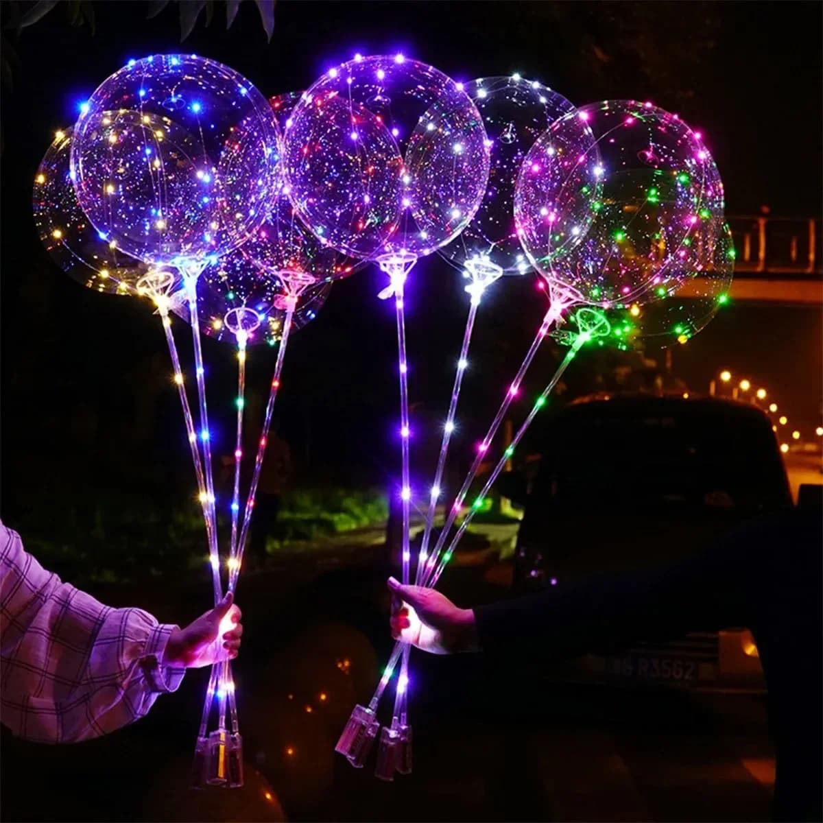 1/2/5/10/20 Stück LED-Luftballons, transparente Blasenballons mit Lichterketten und Stäbchen für Hochzeit, Party, Event-Dekoration