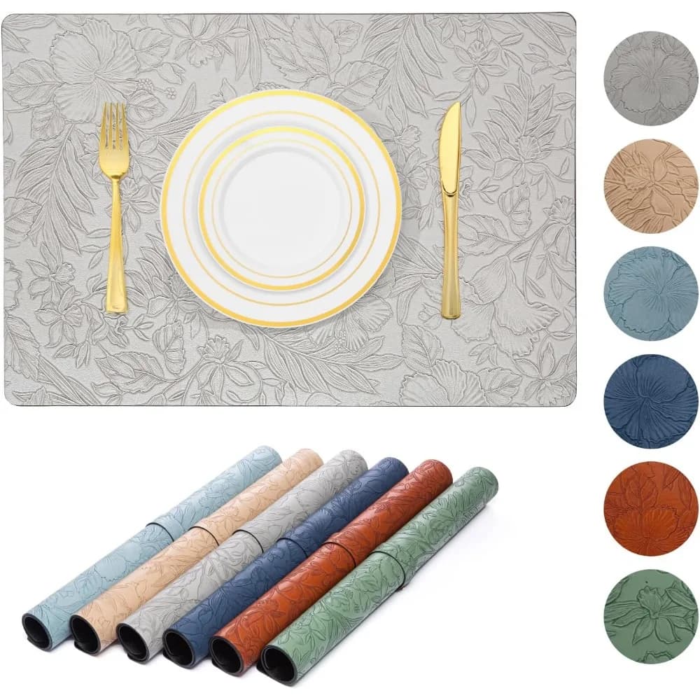 Tischsets aus Kunstleder, zweifarbiges, wendbares Hot-Stamping-Tischset, hitzebeständige und rutschfeste, abwischbare High-End-Tischset