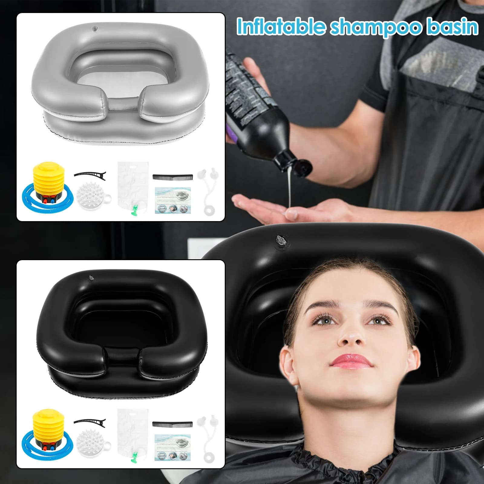Aufblasbares Shampoo-Becken, faltbares, wasserdichtes Haarwaschbecken mit Kopf- und Nackenstütze, bequeme Haar-Shampoo-Schüssel