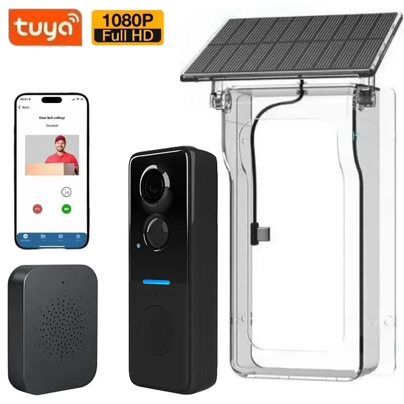 Tuya Outdoor Drahtlose Türklingel Solar Abdeckung 1080P Video Intercom 2-weg Audio Motion Erkennung Guckloch Tür Kamera wifi Türklingel