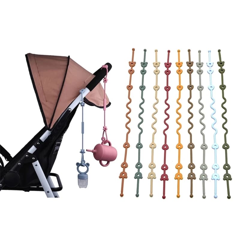 Baby Schnullerkette mit Sicherheitsgurten Silikonhalter Kinderwagen & Hochstuhl Zubehör Trinkbecherhalter Gurt für Kinderwagen