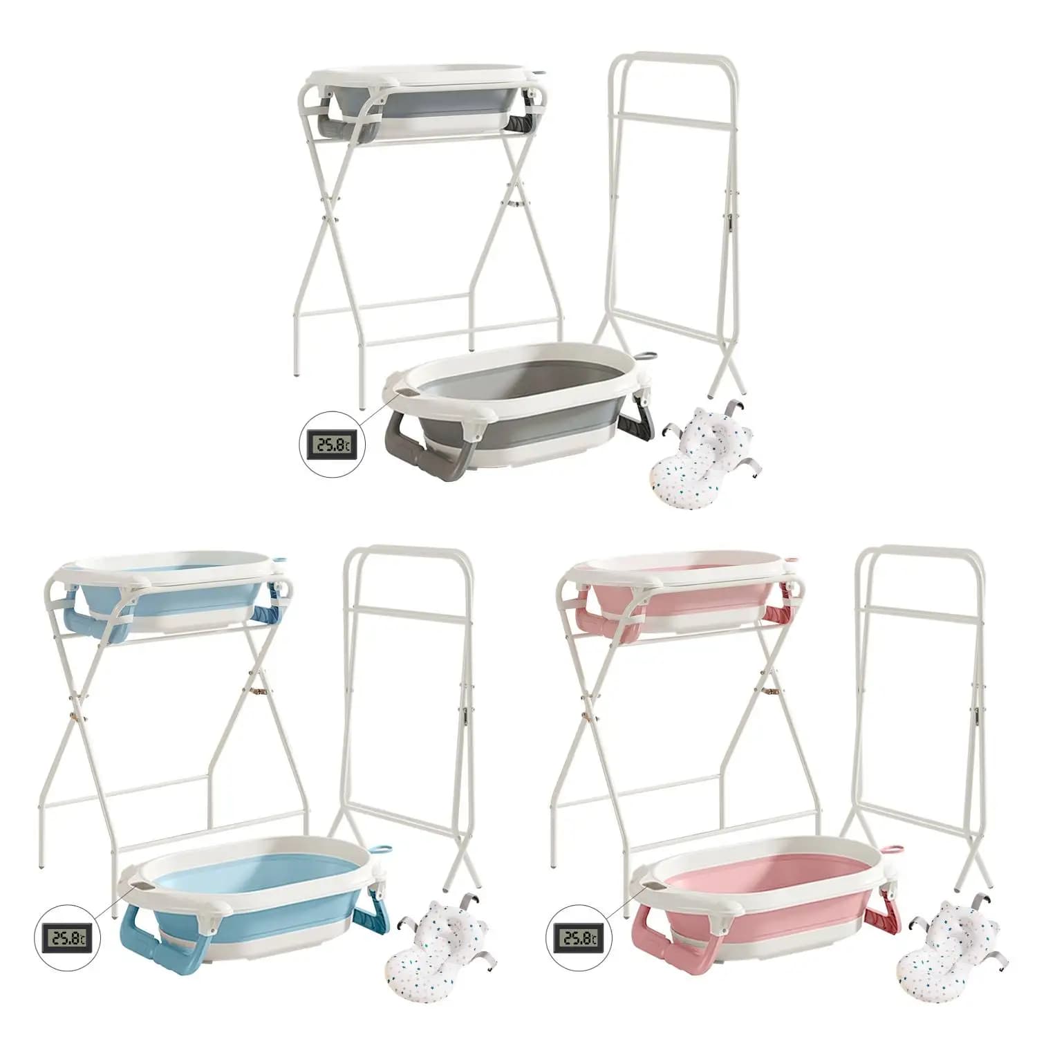3-in-1 faltbare Babybadewanne mit Ständer – vielseitig einsetzbar für Neugeborene bis Kleinkinder, mit Thermometer, Badekissen, für