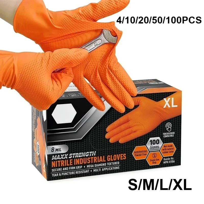 8-Mil-Hochleistungs-Industrie-Orange-Einweg-Nitrilhandschuhe, diamantstrukturiert, reißfest, für mechanische Sicherheits- und Arbeitshandschuhe