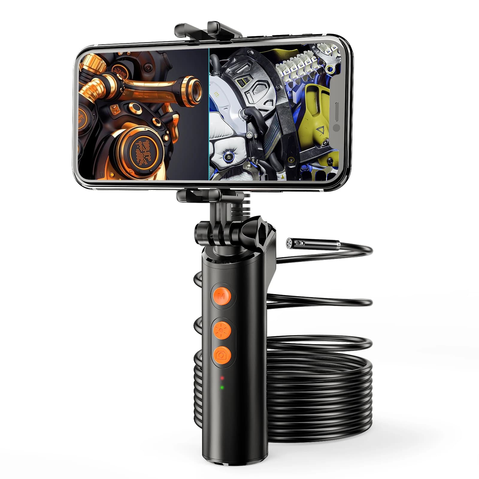 WLAN-Endoskopkamera 8mm mit Doppellinse, 1080P, IP68, Telefonclip, Boreskop mit Foto- und Videoaufzeichnung, halbstarre, wasserdichte Schlangenkamera