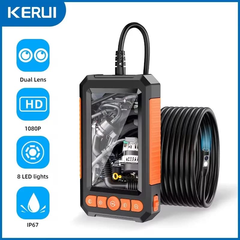 KERUI Industrie-Endoskopkamera, 4,3 Zoll, einzelnes Doppelobjektiv, HD 1080P, Autoinspektion, Endoskop, IP67, wasserdichte Kanalkamera mit LED