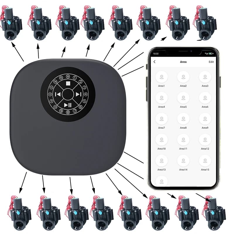 16-Zonen WLAN Smart Bewässerungssteuerung Garten-Sprinkler-Controller Zeitgesteuerte Bewässerung von Blumen Wasserventil-Steuerung