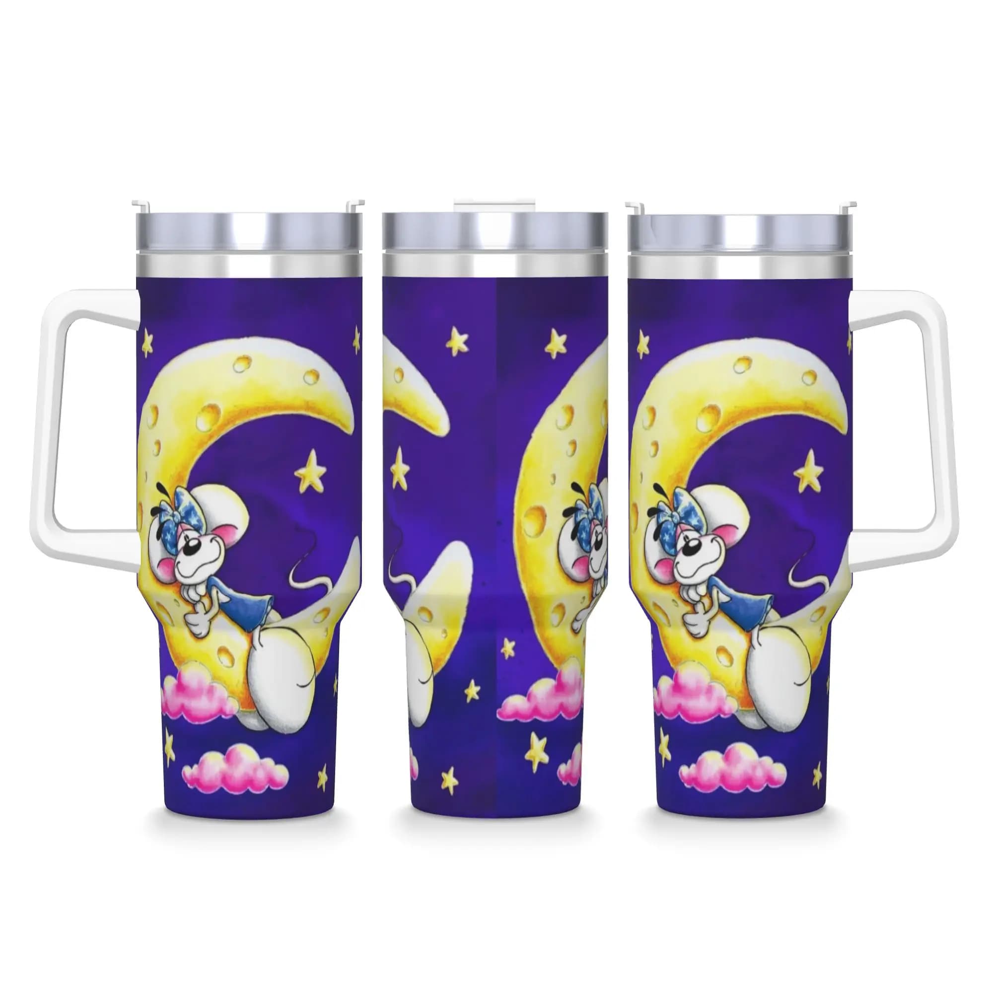 Diddl Sleep on the Moon Edelstahlbecher Strand Thermobecher mit Strohhalmen und Deckel Große Autobecher Heißgetränke Wasserflasche