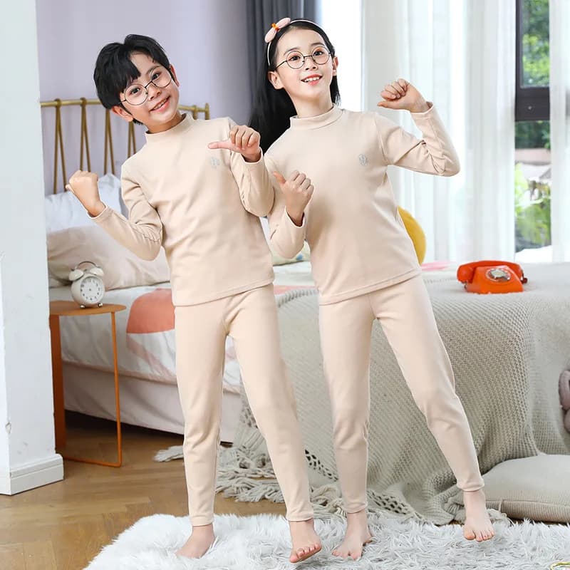 Tops + Hosen 2-teiliges Nachtwäsche-Set Kinder Jungen Mädchen Herbst Weiche Thermo-Unterwäsche Cartoon Print Pyjama-Anzug Winterkleidung 3-14 Jahre