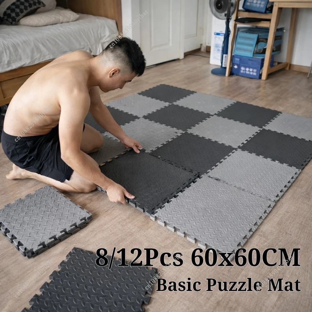 60x60CM EVA Blattmuster-Bodenpuzzlematte 8/12-teilig Yoga Fitness Rutschfeste Verbindbare Matte Sportmatte für Mietwohnungen Schlafzimmer