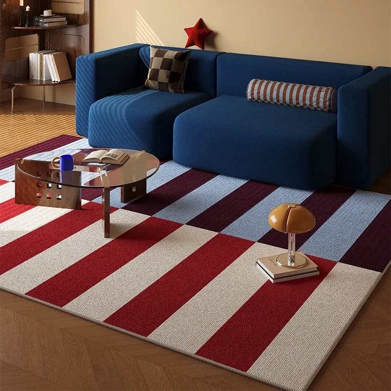 Retro-Minimalist-Wohnzimmer-Deko-Teppich, minimalistischer geometrischer Schlafzimmer-Teppich mit großem Fläche, bunter Dopamin-Karomuster Alem