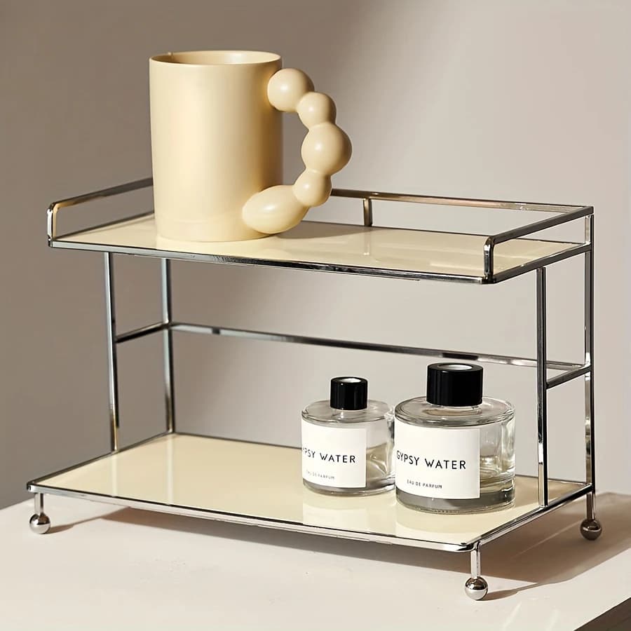 Kosmetik-Organizer aus Acryl im nordischen Stil, elegantes schwarzes Arbeitsplatten-Präsentationsregal für Kosmetika, Parfüms und