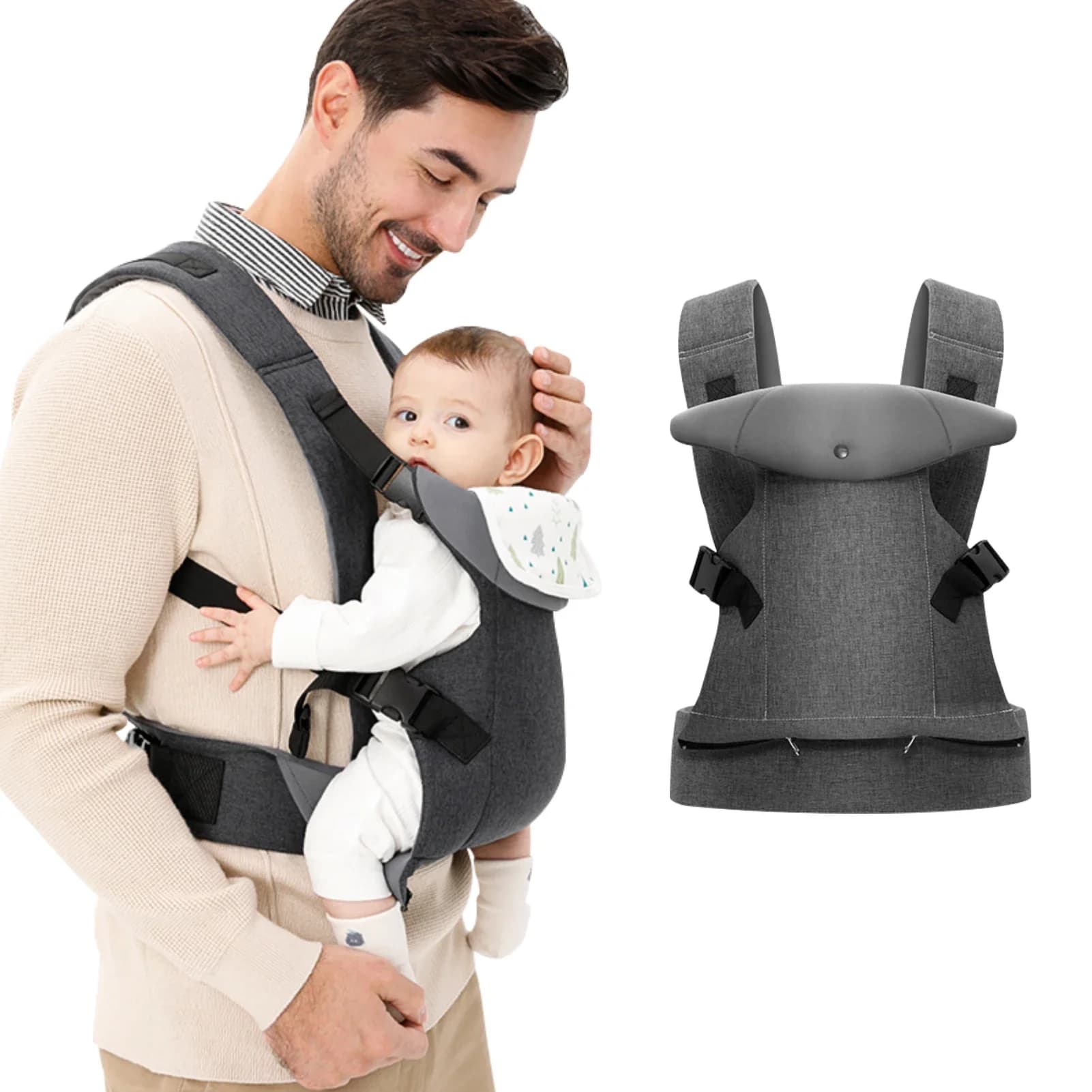 Babytrage für Neugeborene bis Kleinkinder, 7–45 lbs, für alle Jahreszeiten, faltbare Babytragen vorne und hinten mit Hüftsitz, Lordosenstütze
