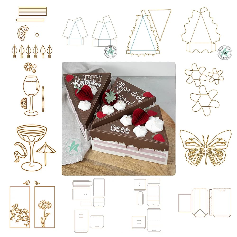 Stanzformen Dreieckige Kuchenbox Bänderliebe Wellenförmige Kanten Schmetterling Soda-Blume für Neue 2026 Scrapbooking Karten Bastelgeschenke
