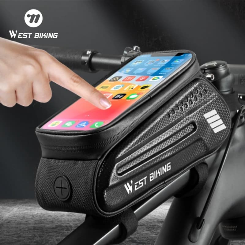 WEST BIKING Fahrradtasche 7,0 Zoll Fahrrad Telefon Touchscreen Tasche EVA Hartschale Wasserabweisende Frontrahmentaschen MTB Rennrad Tasche