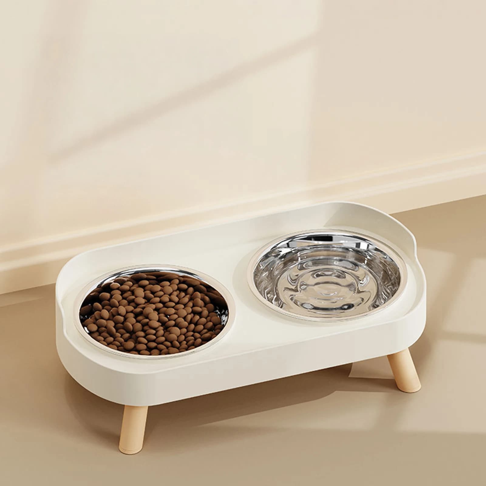 Edelstahl Rutschfester Halswirbelsäulenschonender Doppelnapf-Futternapf für Katzen und Hunde mit Erhöhtem Design