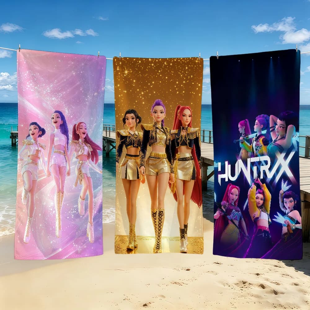 K-KPop D-Demon H-Hunters Handtuch für Outdoor-Camping, Strandtuch, super saugfähiges, schnell trocknendes Sommerhandtuch