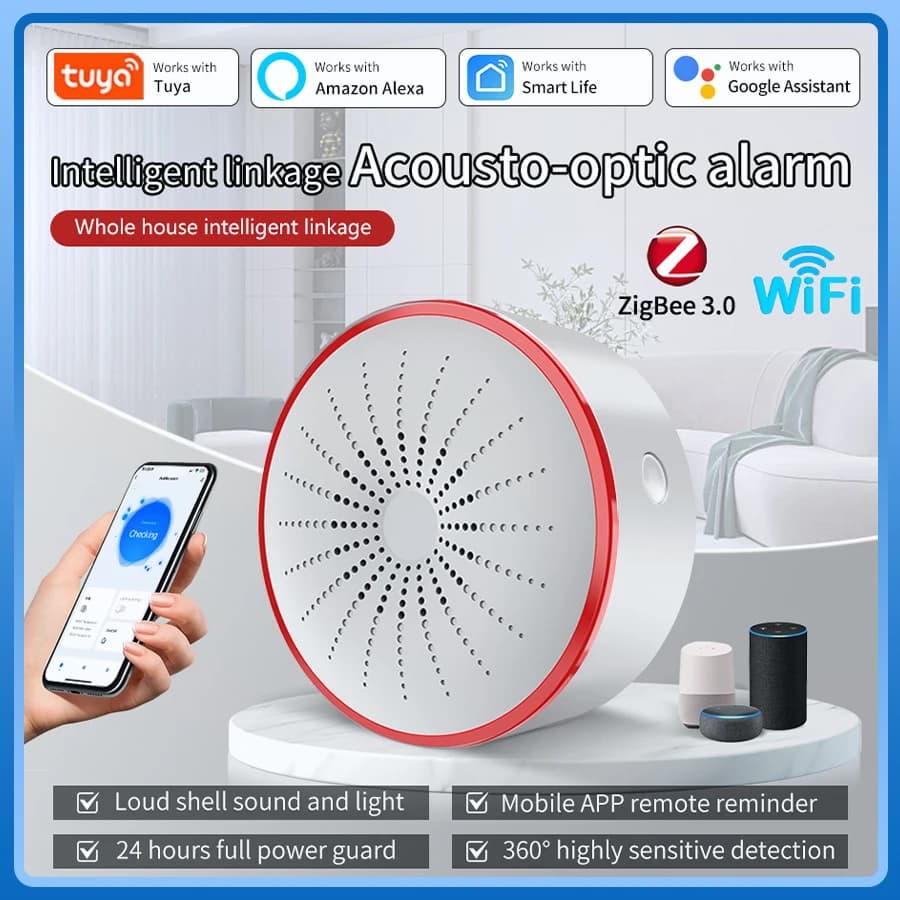 Tuya WiFi ZigBee Alarm Sirene Sensor Detektor Sound Und Licht Alarm Home Security System Smart Leben APP Alexa Google Assistent