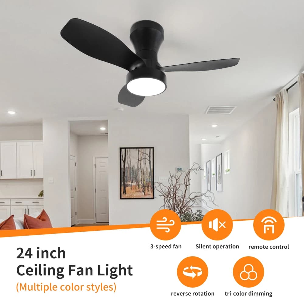 Kleiner moderner LED-Deckenventilator, Gleichstrommotor, dimmbare Pendelleuchte mit Fernbedienung für Wohnzimmer, Schlafzimmer, Esszimmer,