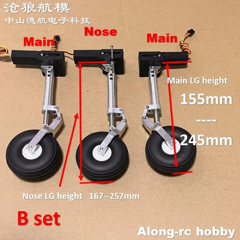 RC-Flugzeugteile: 155 165 bis 245 mm Hauptnase, verstärkte Dämpfung, kniendes Fahrwerk, 15 kg, einziehbarer kompletter Satz für 5–10 kg Flugzeuge