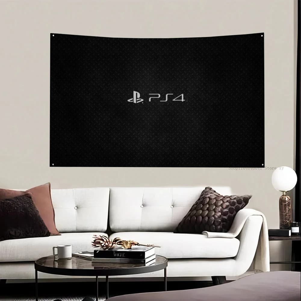 1 Stück PS4-Flagge, Flaggen und Banner, vier Löcher, Polyester, Outdoor-Dekoration, Raumästhetik