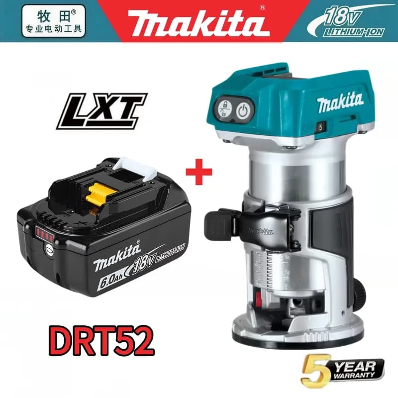 Original Makita DRT52 18V LXT Akku-Kompaktfräse mit Variabler Geschwindigkeit für Präzise Kantenprofilierung & Schlitzfräsen